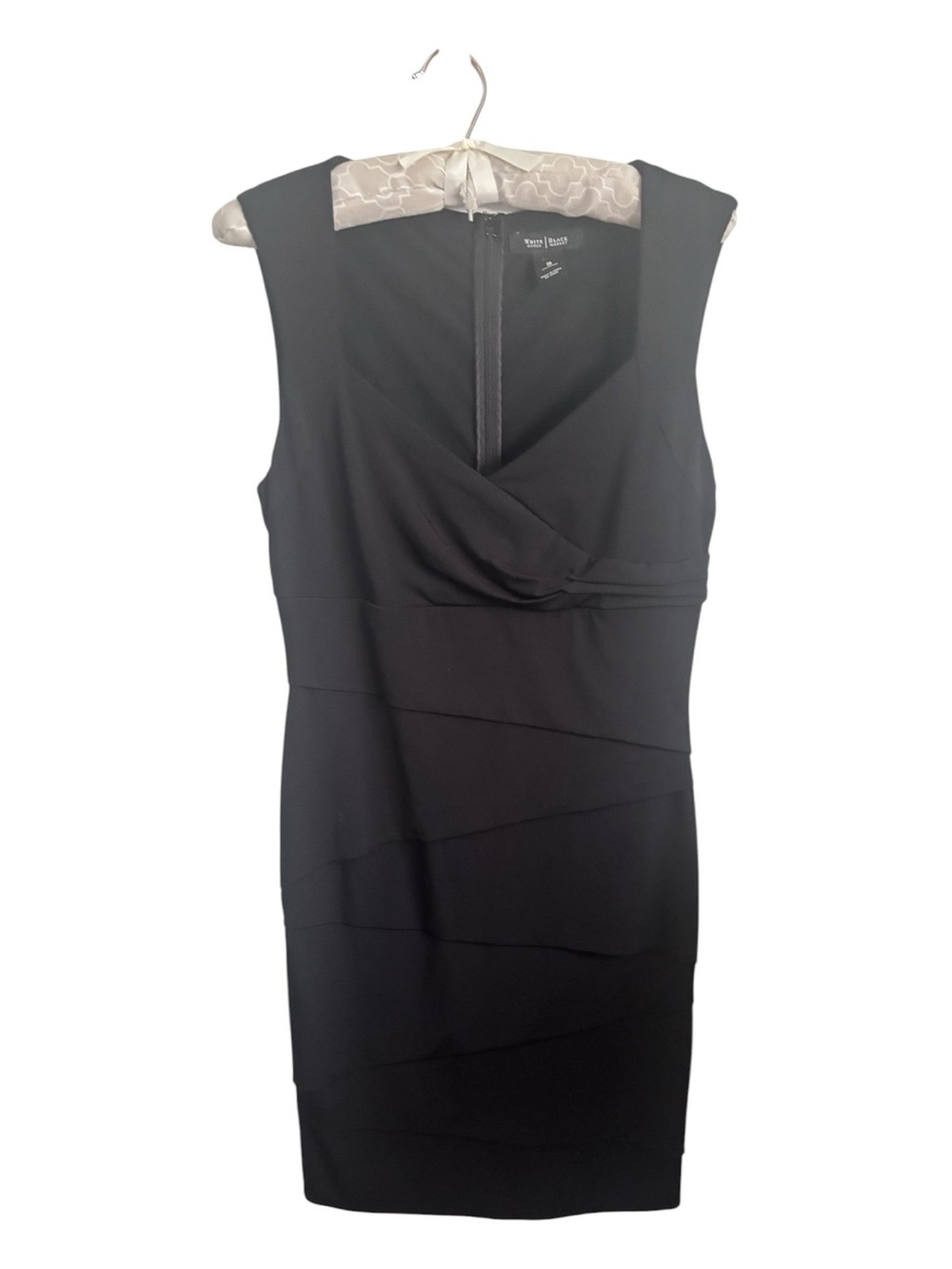 White House Black Market Black Sleeveless V-Neck Midi Sheath Dress Suze 10